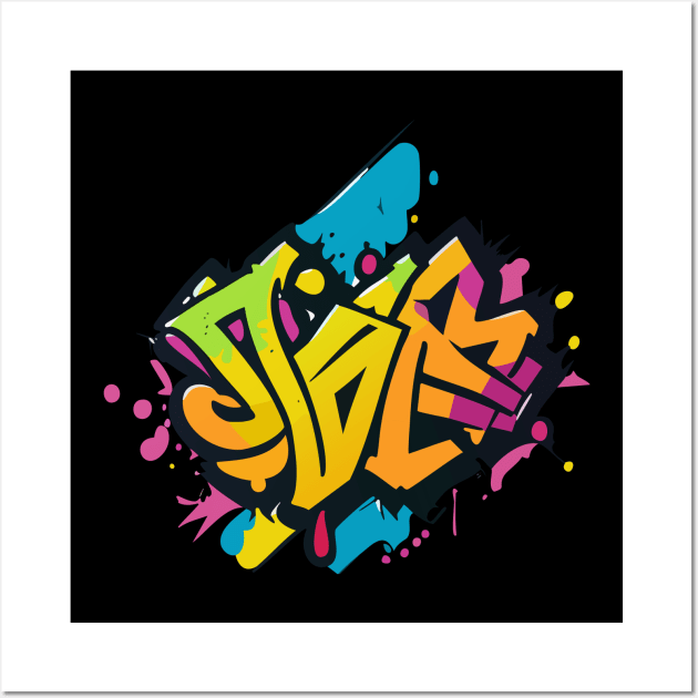 an urban t-shirt inspired by graffiti art and street culture, bold, colorful graffiti-style typography and street art elements Wall Art by goingplaces